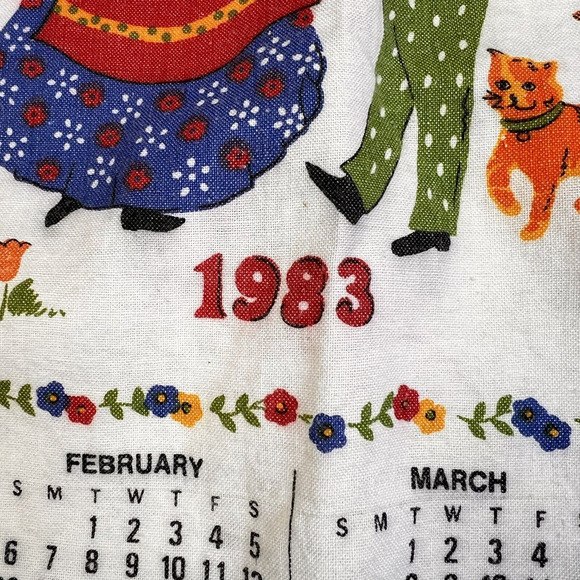 1983 Calendar Tea Towel 'Happiness Is' Vintage Linens Young Love 80's Kitchen - Picture 4 of 5